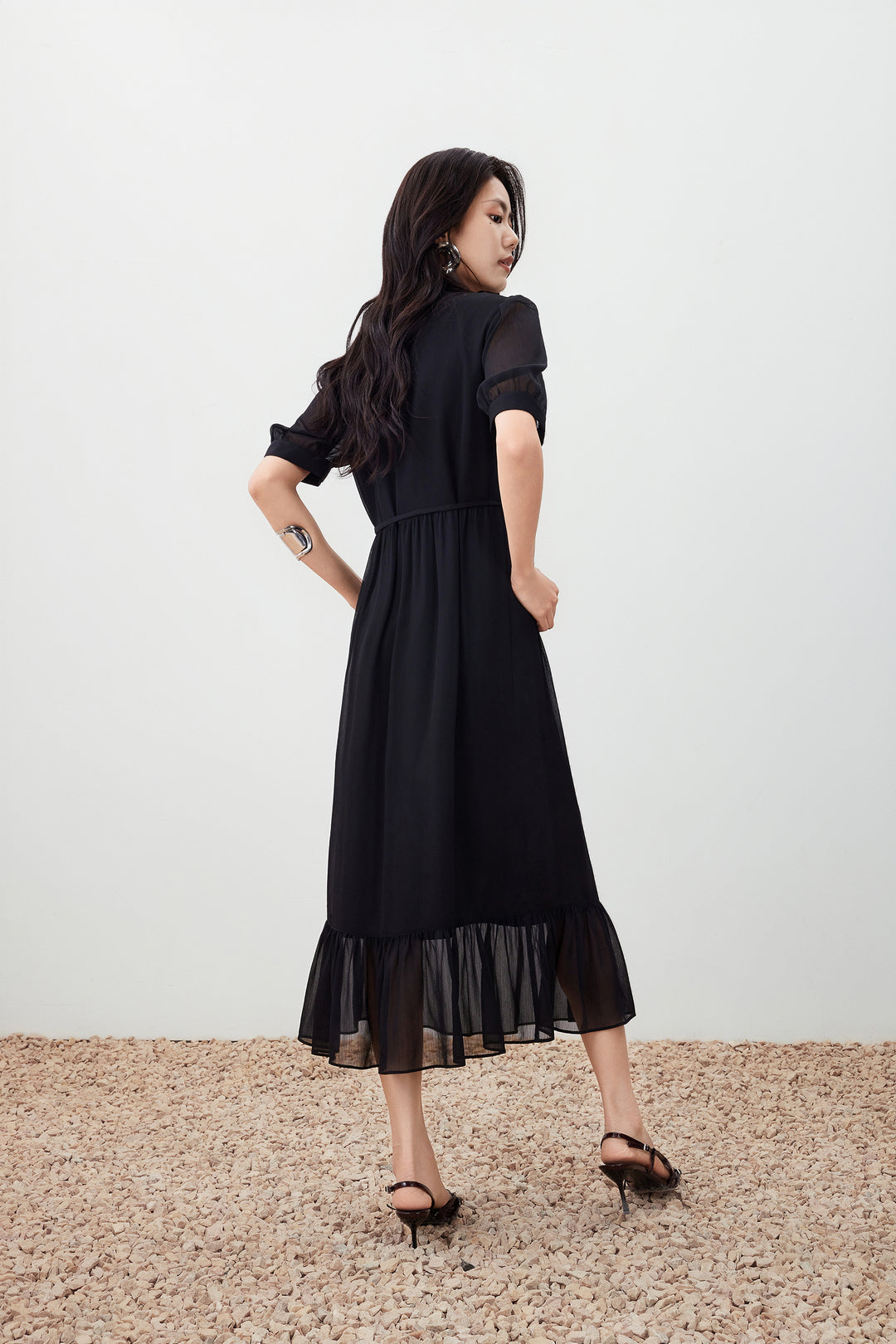 Chiffon 綁帶領連身裙(配領帶)