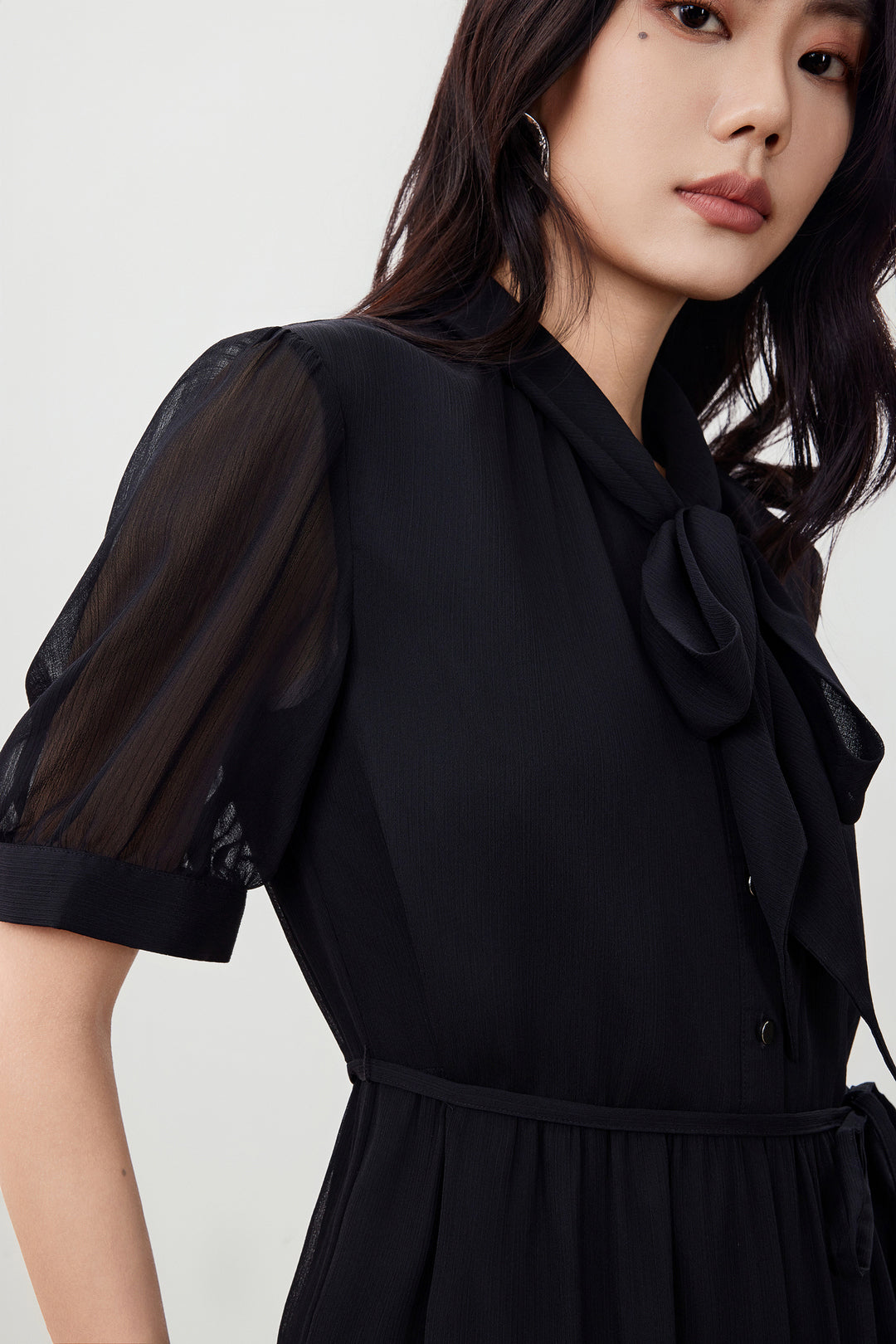 Chiffon 綁帶領連身裙(配領帶)