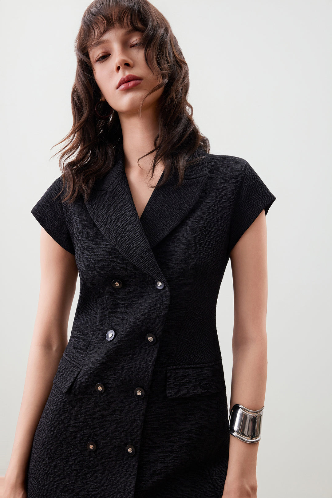 Textured 翻領連身裙