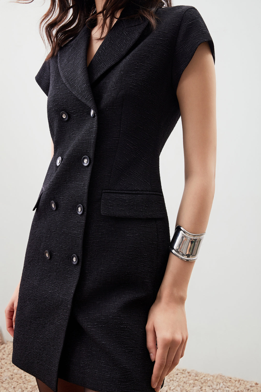 Textured 翻領連身裙