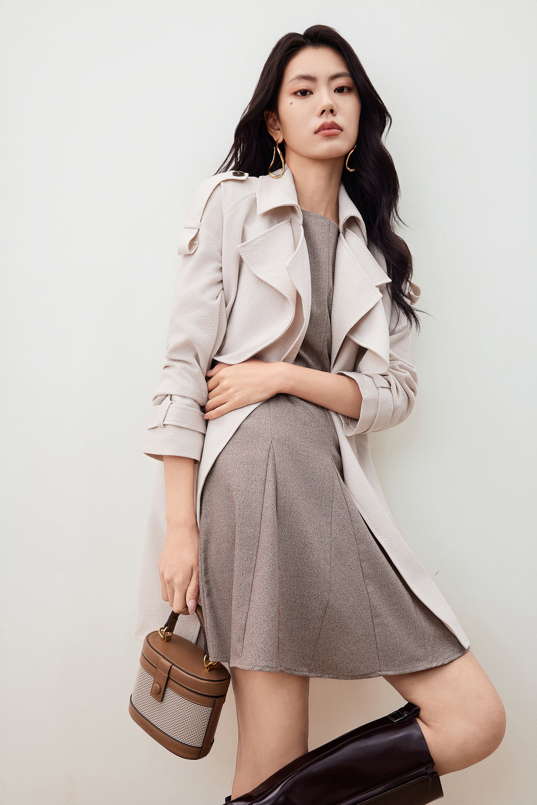 Textured 圓領連身裙