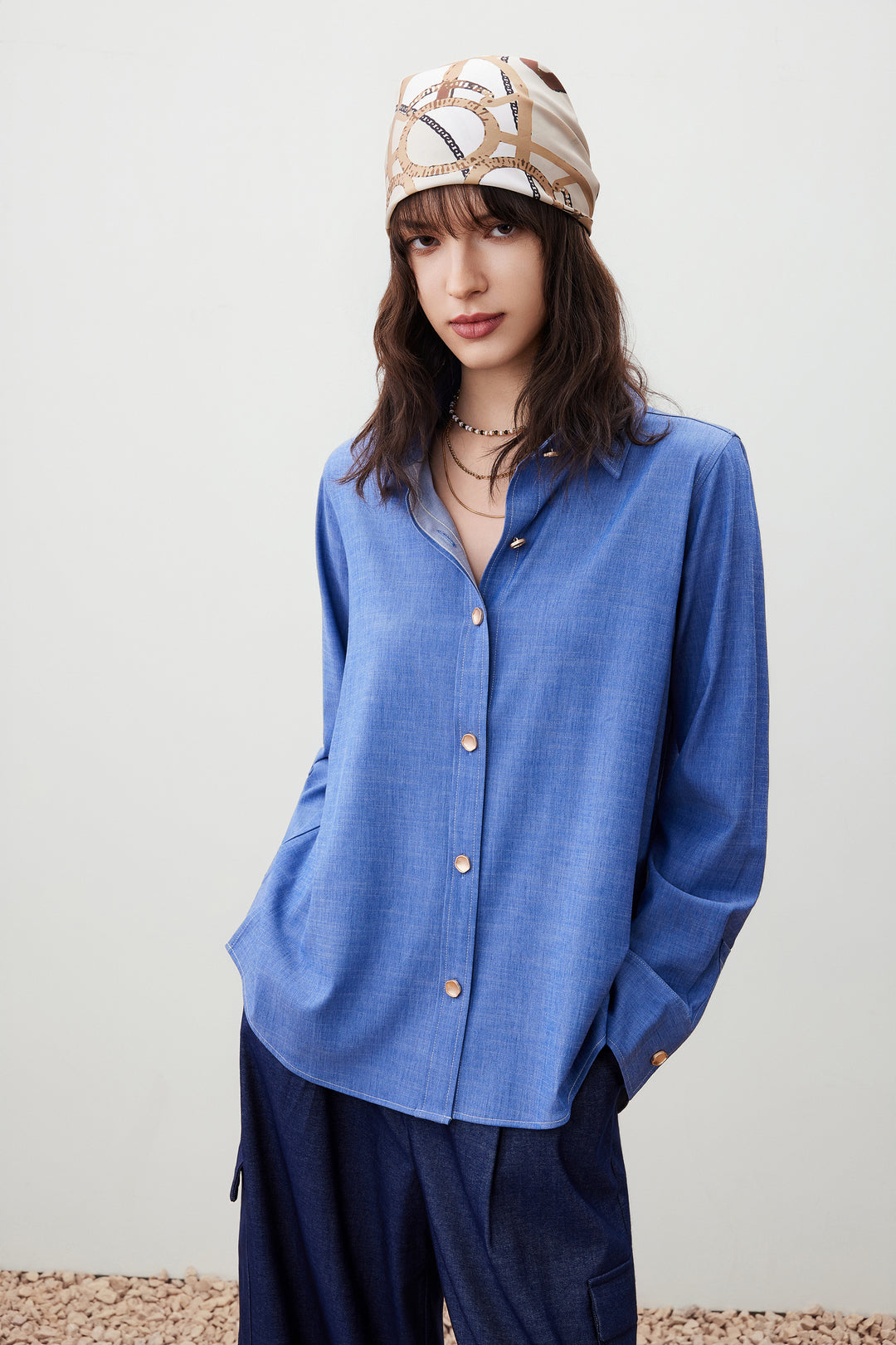 Denim 翻領休閒恤衫