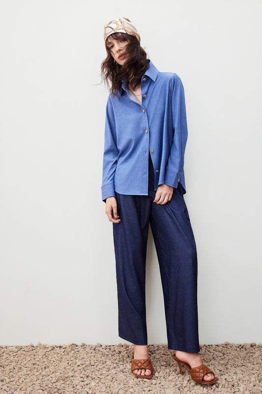 Denim 翻領休閒恤衫