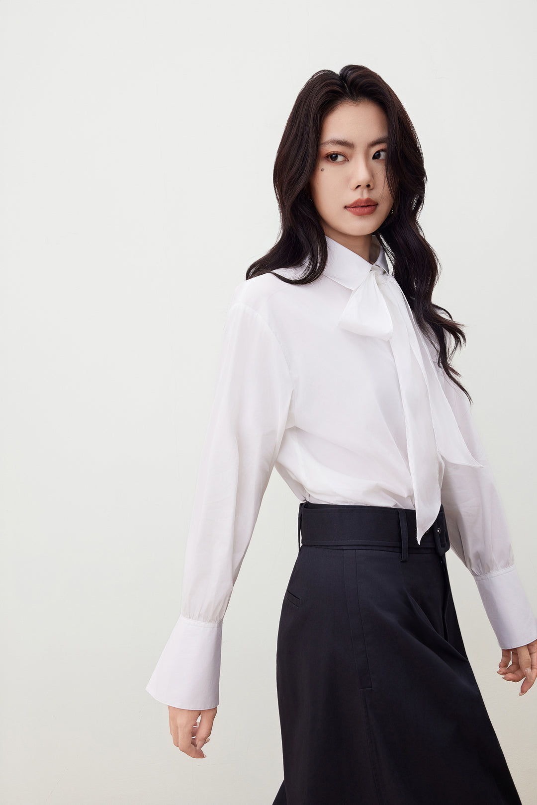 G2000 WOMAN-lapel-collar-long-sleeve-short-sleeve-casual-shirt-with-tie-56233857-White