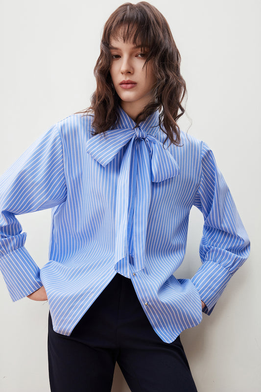 G2000 WOMAN-easy-care-lapel-collar-short-sleeve-casual-shirt-with-tie-56233867-Blue