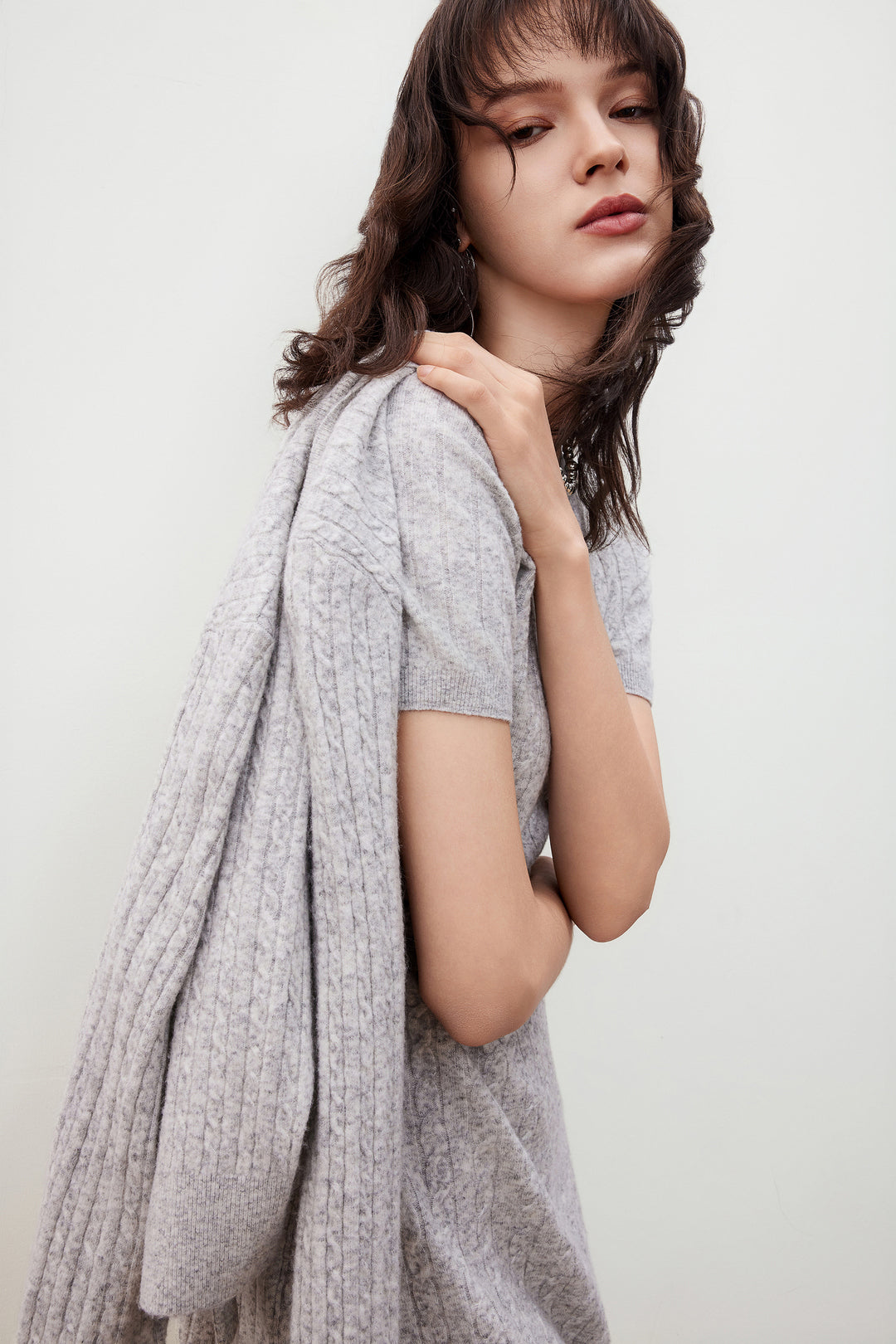 G2000 WOMAN-round-neck-short-sleeve-knit-dress-56235612-Grey