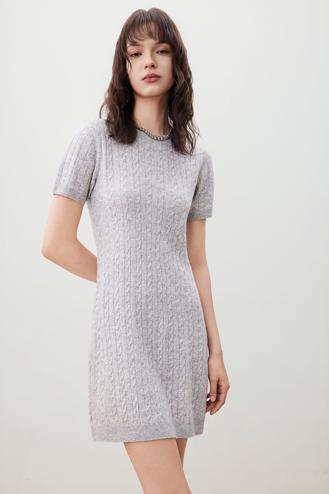 圓領短袖針織連身裙