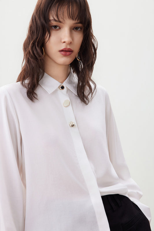 G2000 WOMAN-lyocell-lapel-collar-short-sleeve-casual-shirt-56237807-White