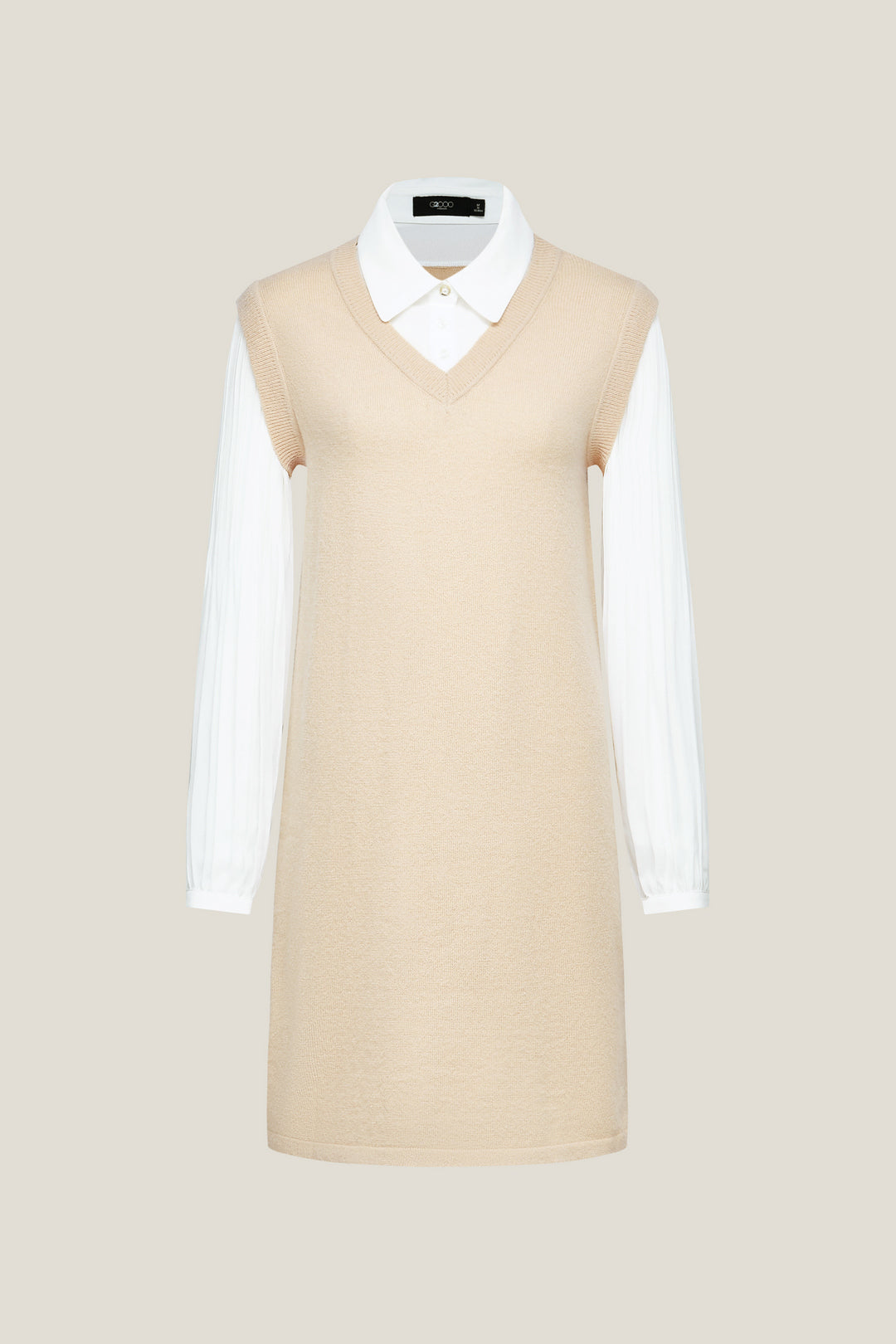 G2000 WOMAN-shirt-neck-long-sleeve-knit-dress-56238627- Beige