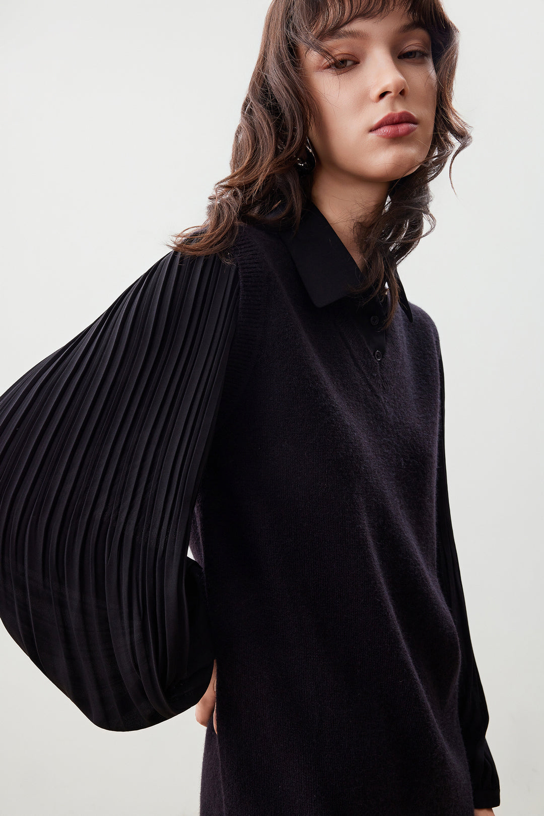 Shirt Neck Long Sleeve Knit Dress