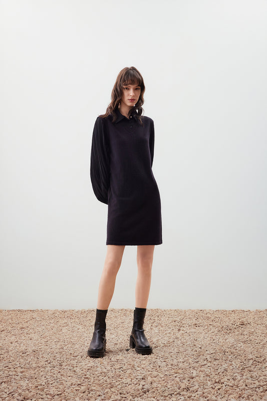 Shirt Neck Long Sleeve Knit Dress