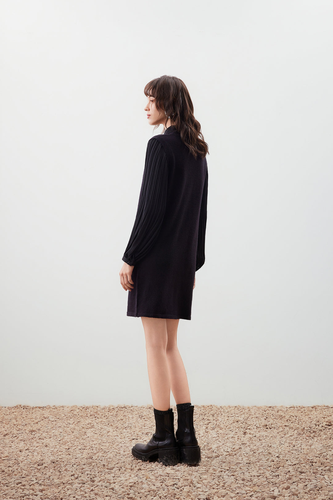 Shirt Neck Long Sleeve Knit Dress
