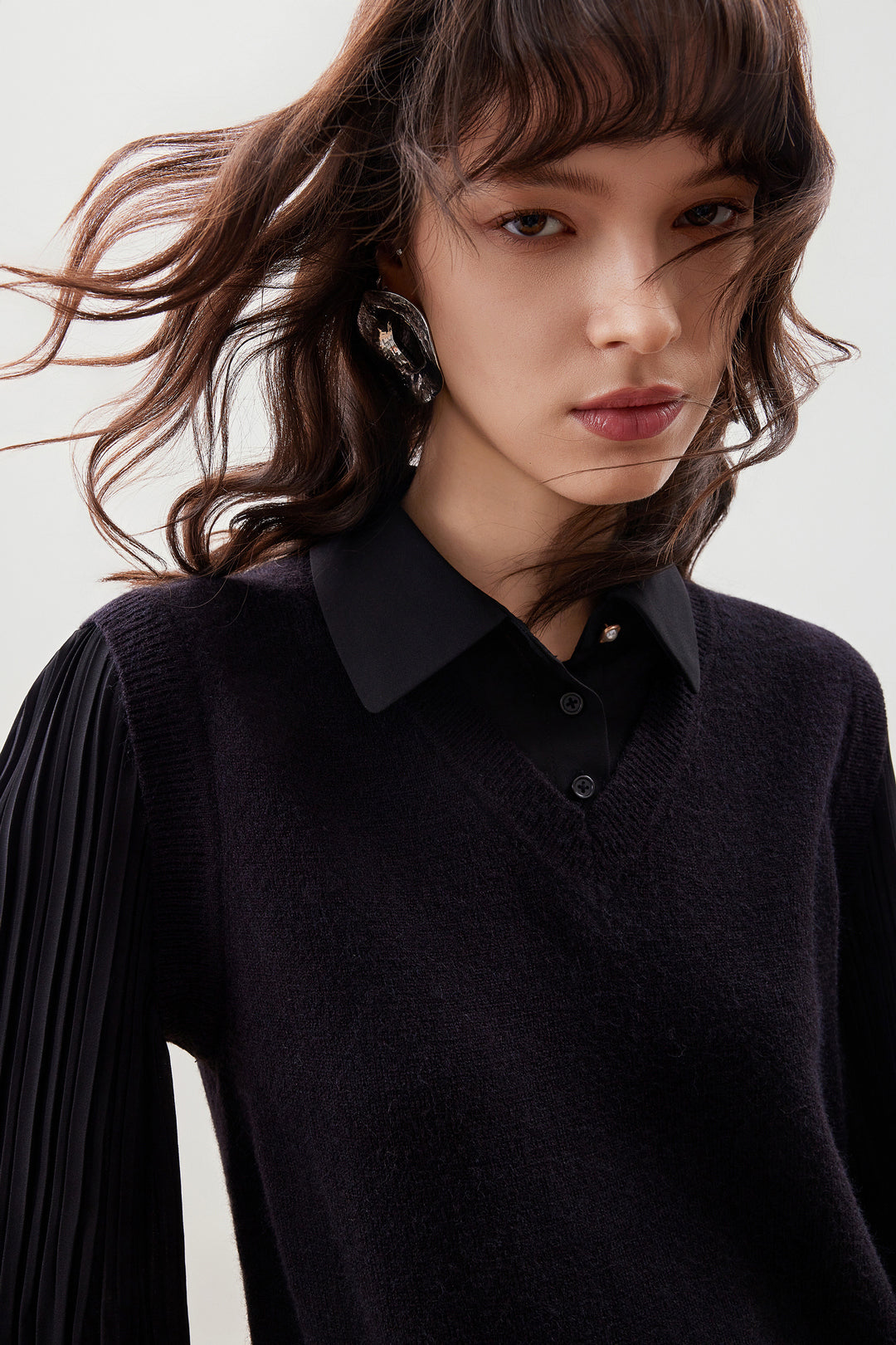 Shirt Neck Long Sleeve Knit Dress