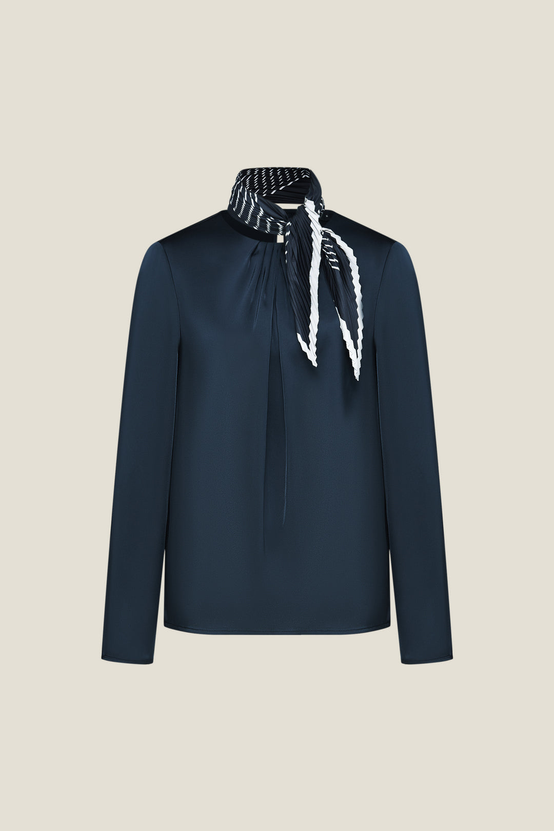 圓領長袖襯衫(配頸巾)