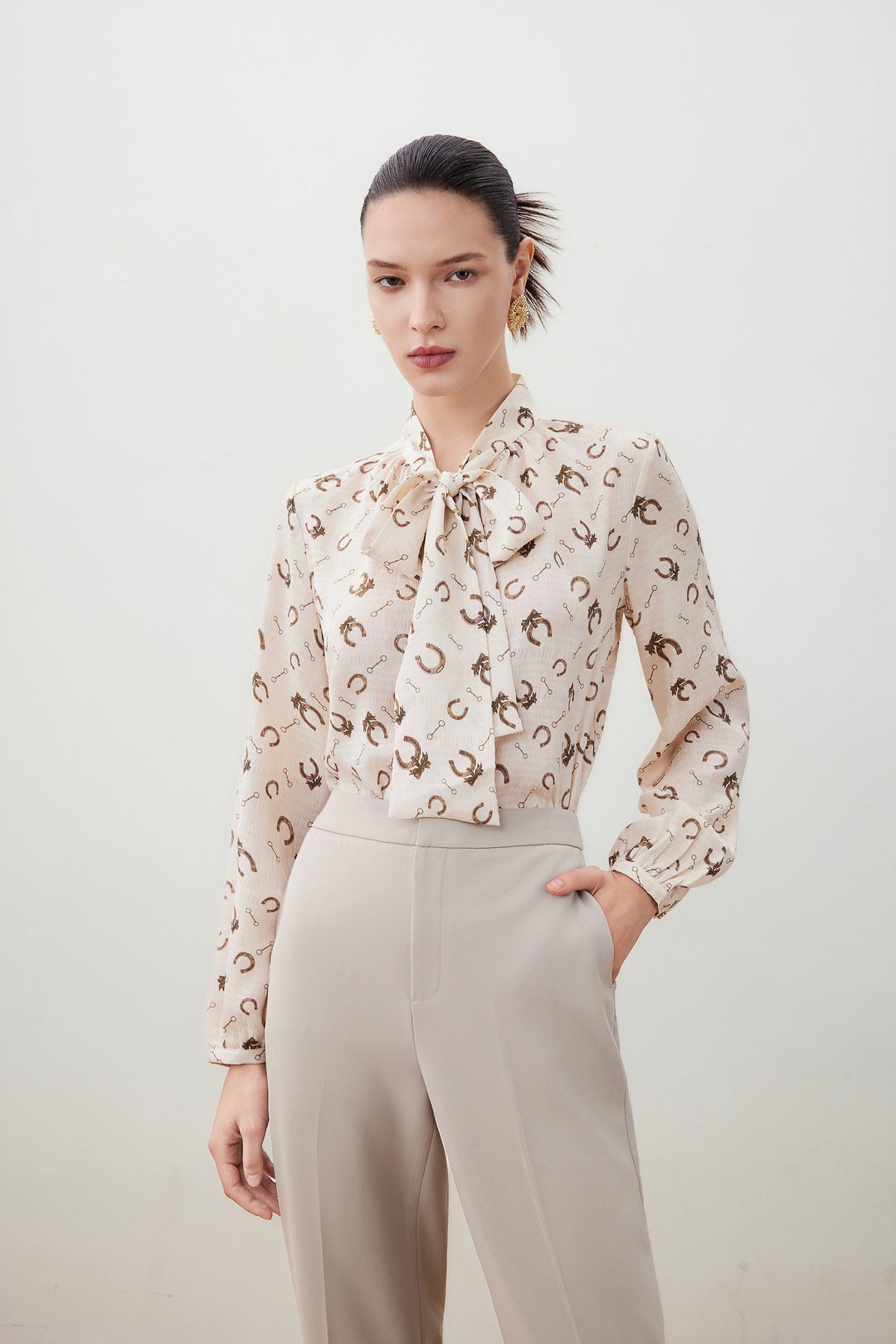 G2000 WOMAN-stand-collar-long-sleeve-long-sleeve-blouse-56241031-Beige