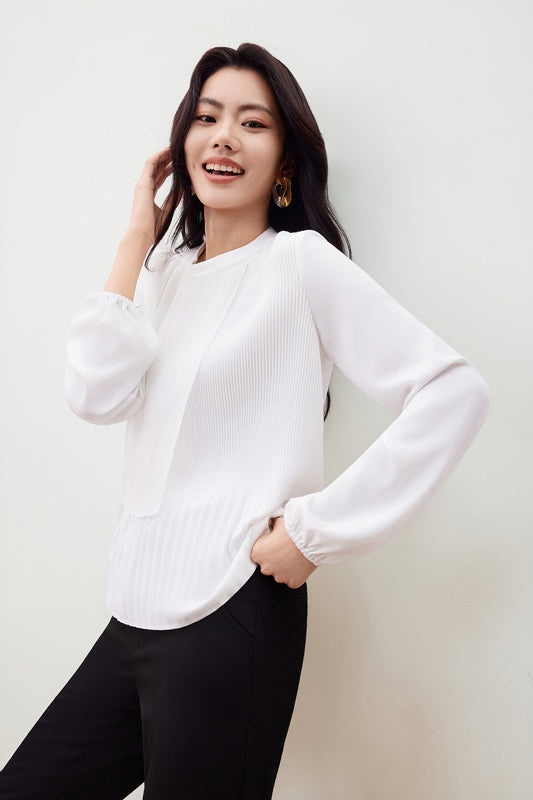 G2000 WOMAN-stand-collar-long-sleeve-long-sleeve-blouse-56241041-White