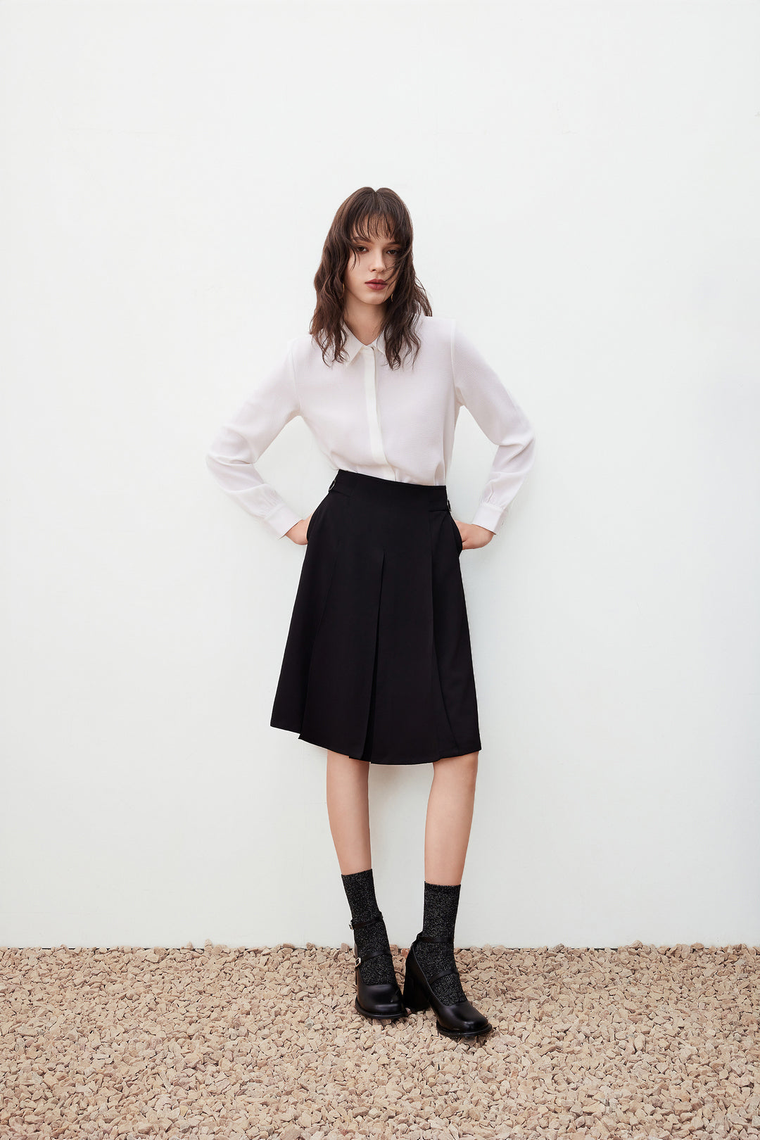 Shirt Neck Long Sleeve Blouse With Detachable Mini Contrast Colour Bows