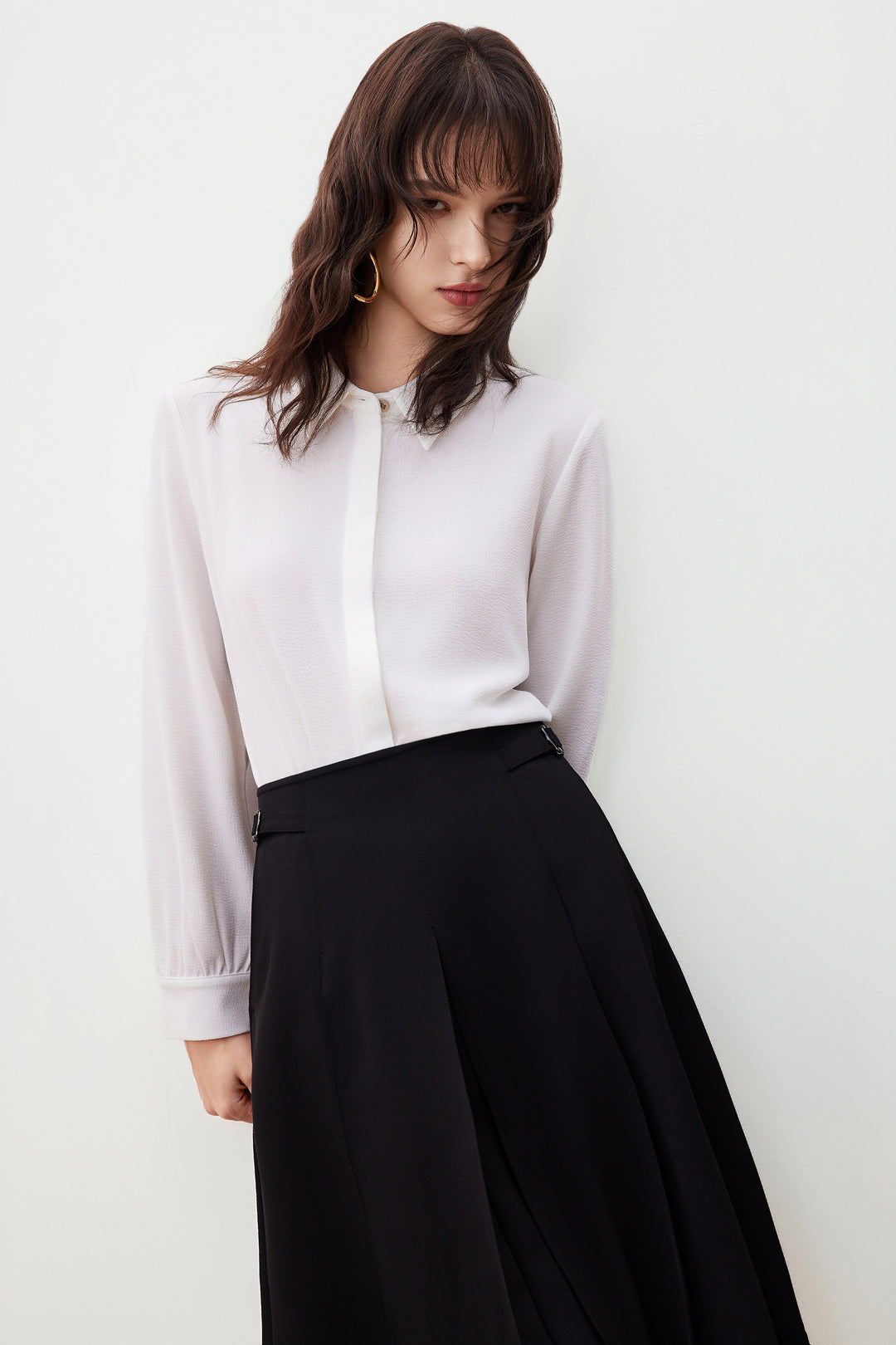 Shirt Neck Long Sleeve Blouse With Detachable Mini Contrast Colour Bows