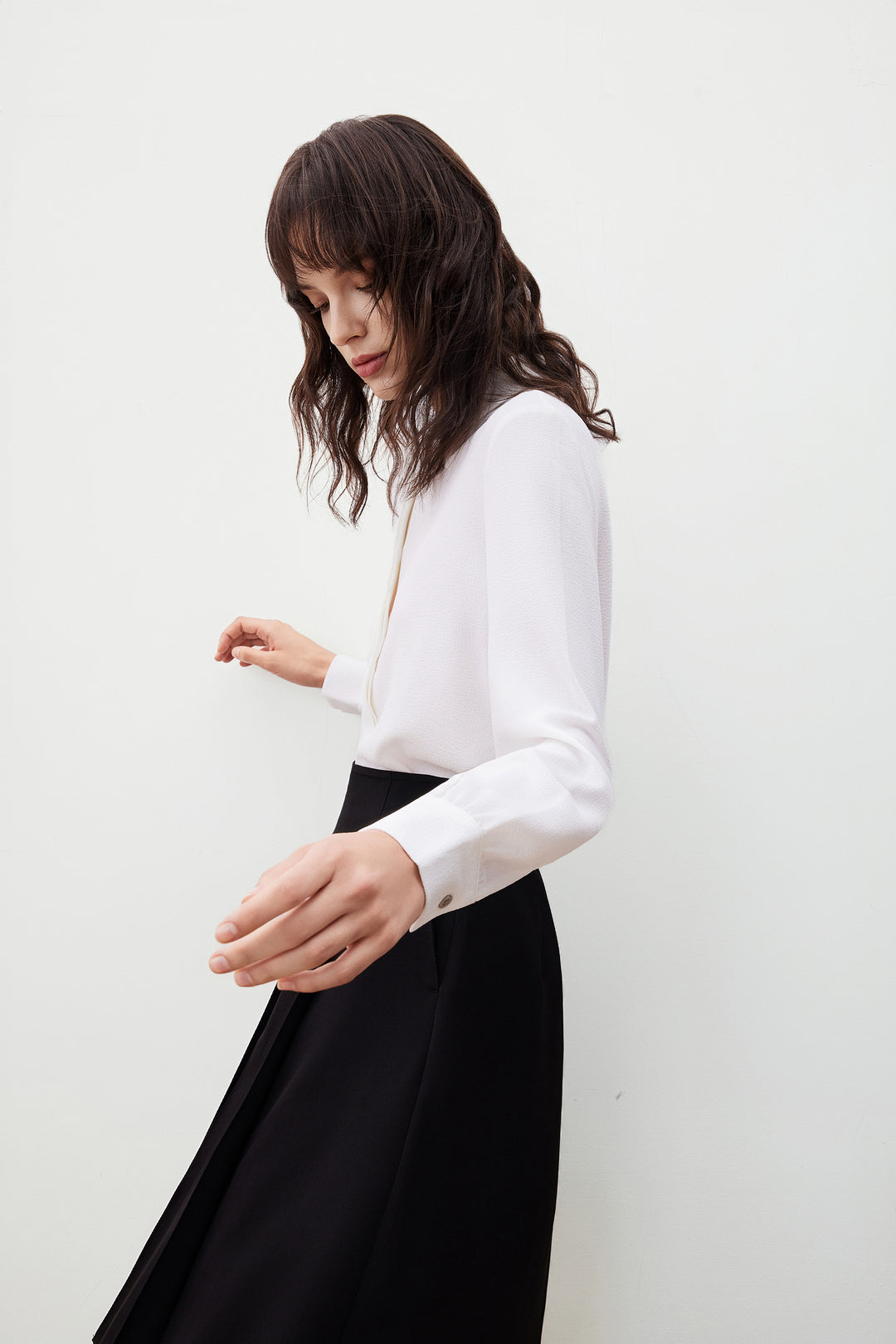 Shirt Neck Long Sleeve Blouse With Detachable Mini Contrast Colour Bows