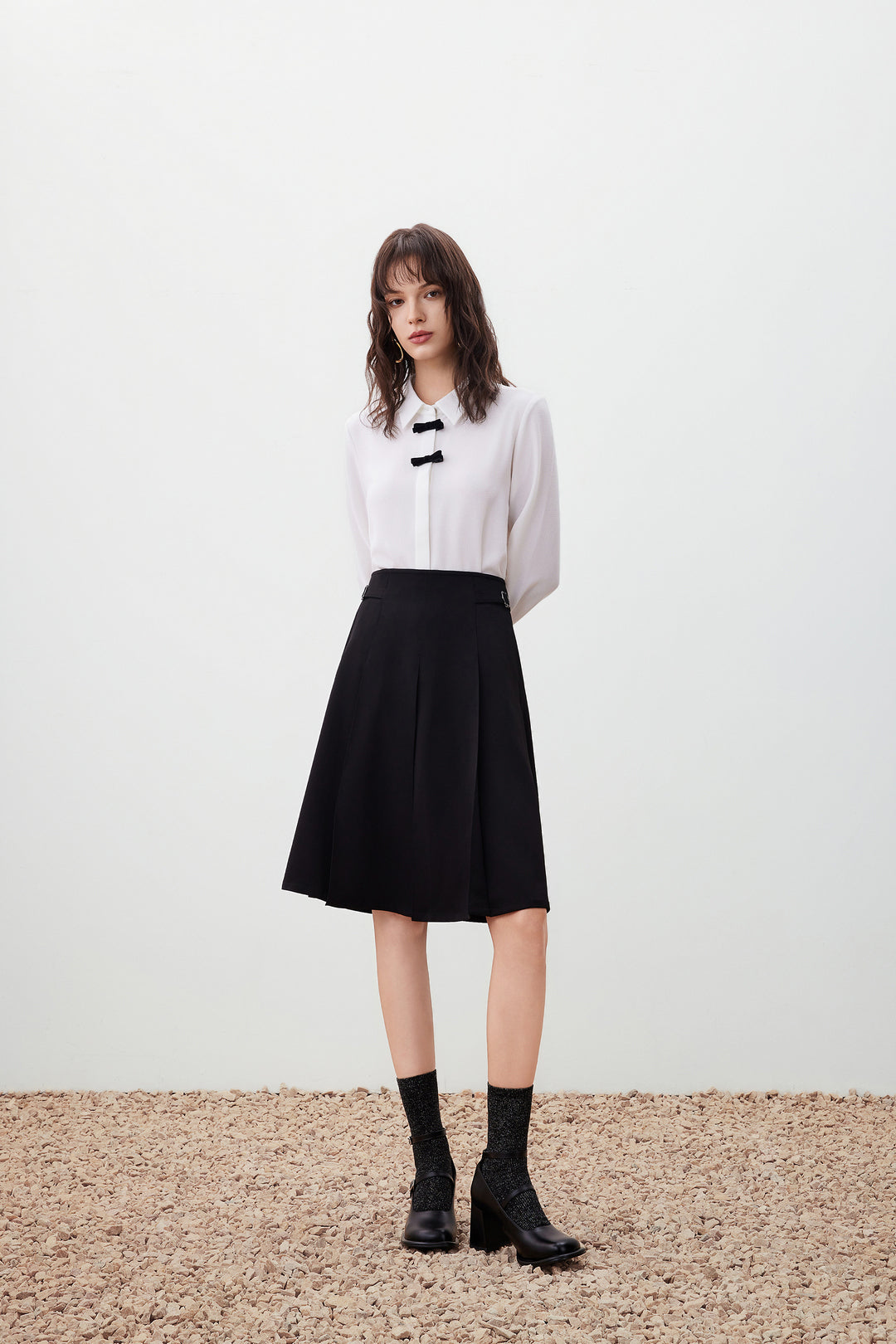 Shirt Neck Long Sleeve Blouse With Detachable Mini Contrast Colour Bows