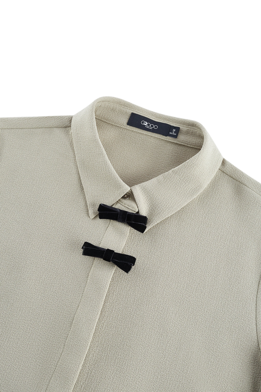 Shirt Neck Long Sleeve Blouse With Detachable Mini Contrast Colour Bows