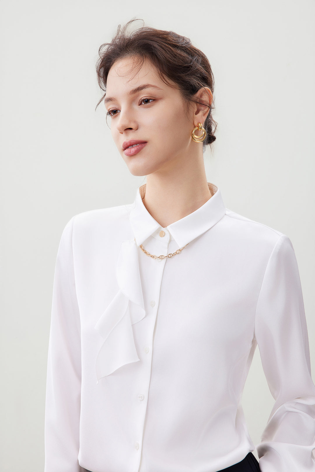 Satin 恤衫領襯衫(配可拆式絲巾項鍊)