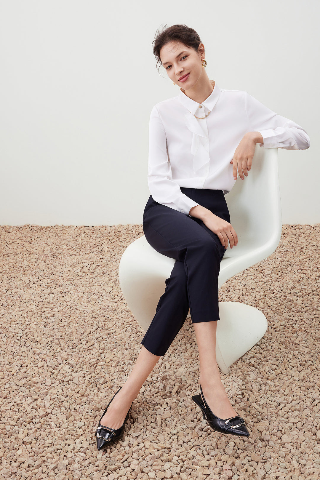 Satin 恤衫領襯衫(配可拆式絲巾項鍊)