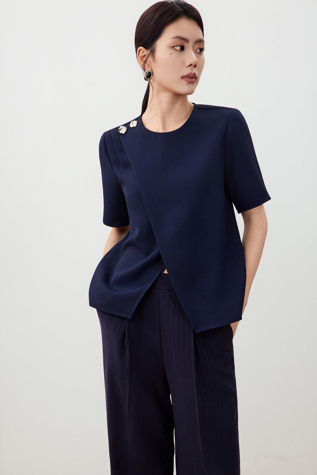 G2000 WOMAN-opaque-round-neck-short-sleeve-blouse-56241421-Blue