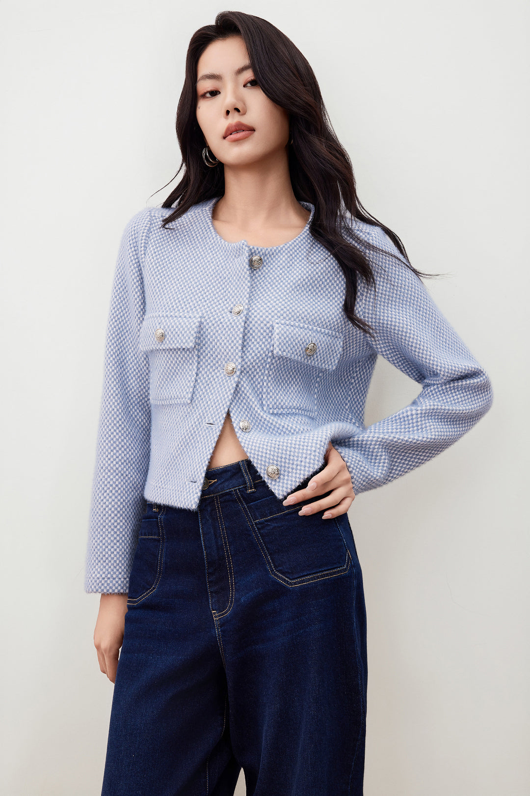 圓領長袖切駁衫