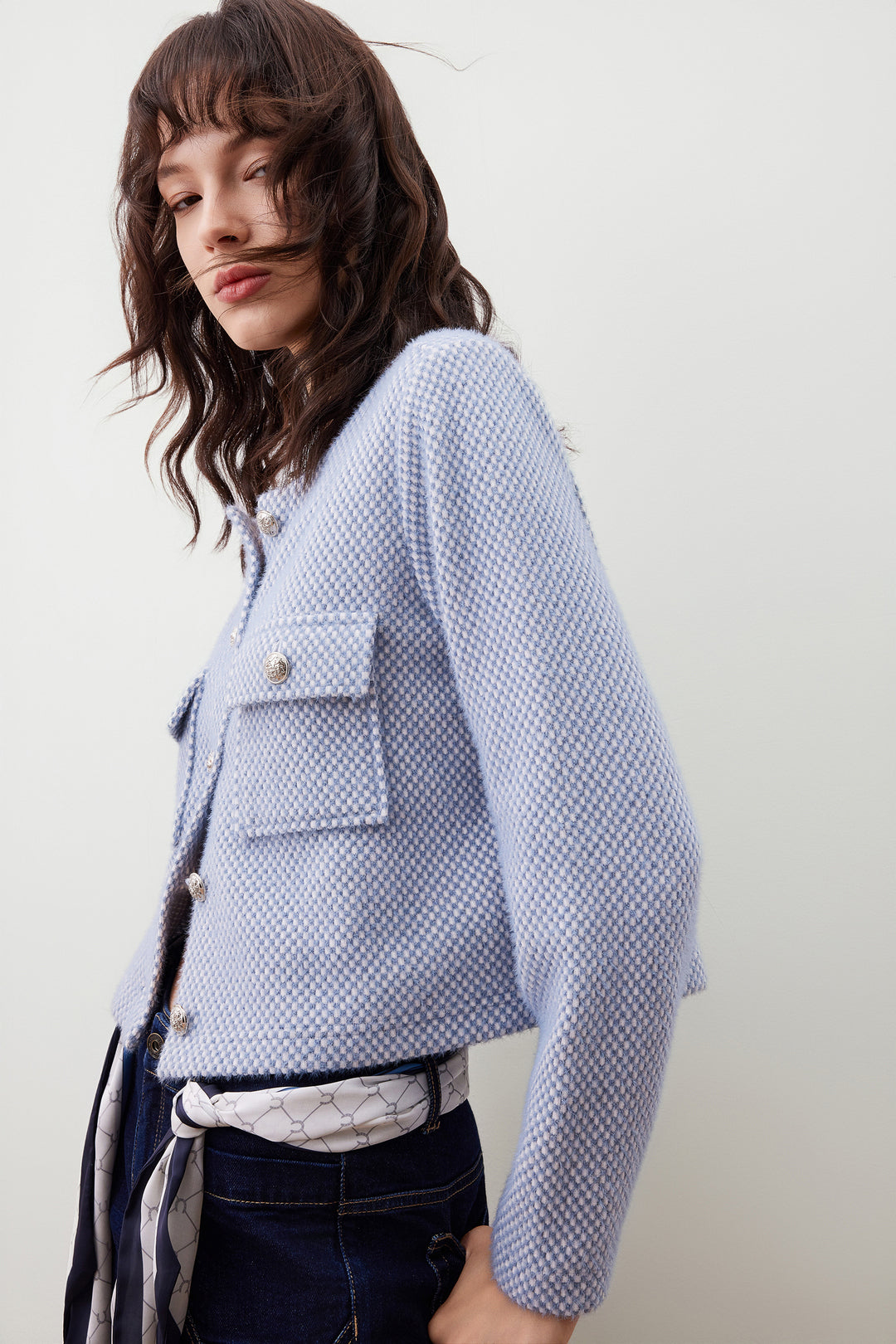 圓領長袖切駁衫