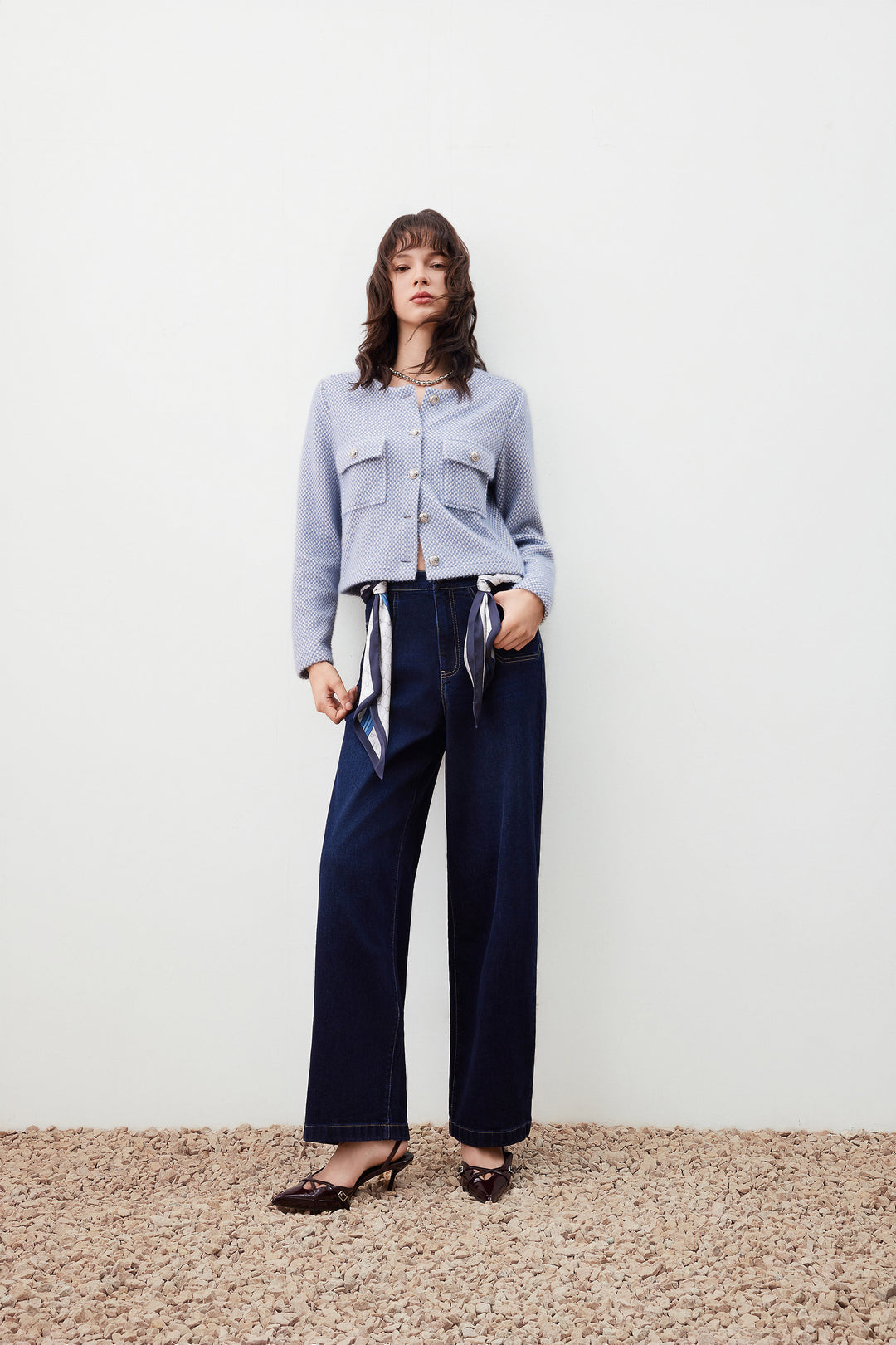 圓領長袖切駁衫