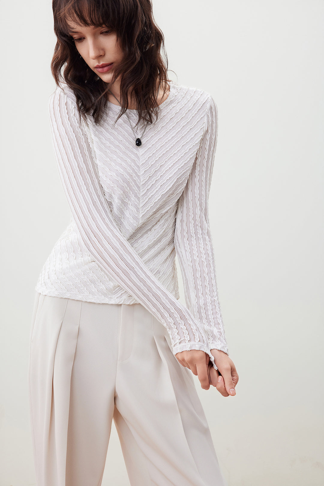 G2000 WOMAN-round-neck-long-sleeve-cut-and-sew-top-56241751-White