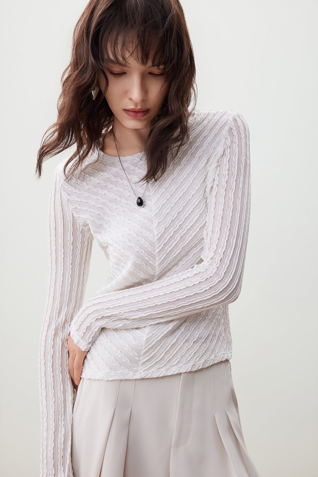 圓領長袖切駁衫