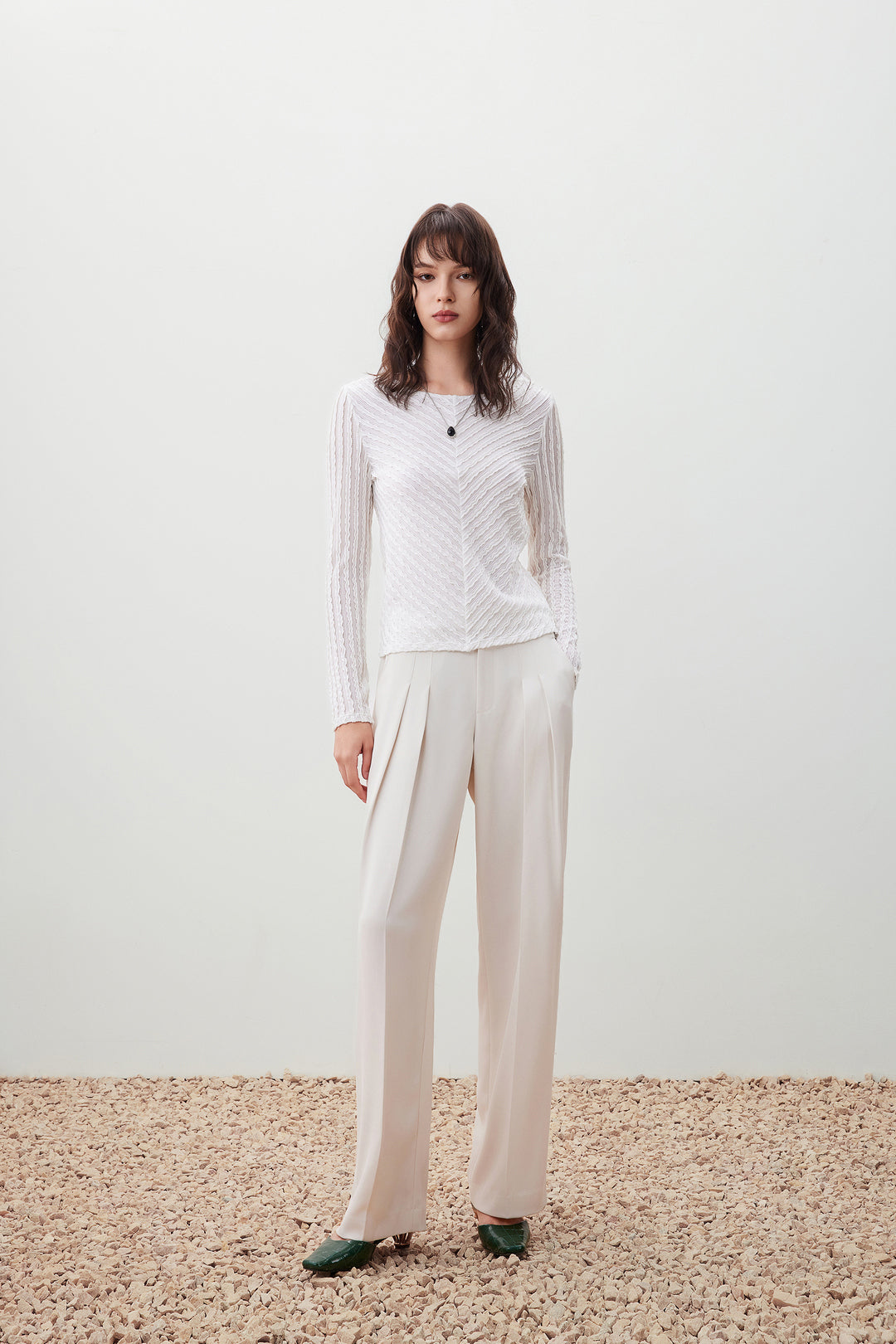 圓領長袖切駁衫