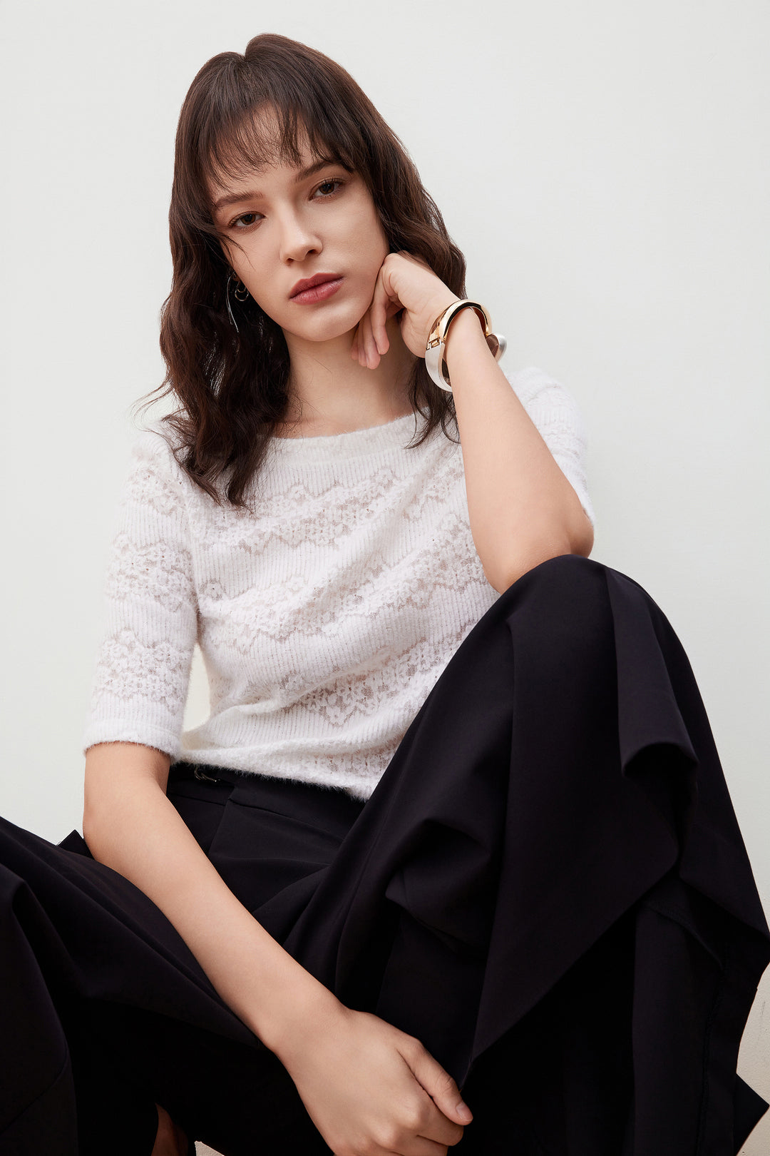 G2000 WOMAN-boat-neck-half-sleeve-cut-and-sew-top-56249703-White