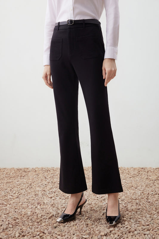 喇叭型剪裁休閒長褲(配腰帶)