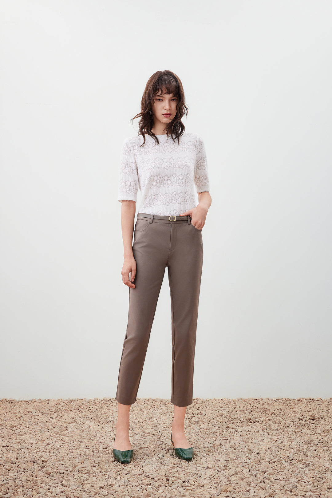 修身休閒長褲(配腰帶)