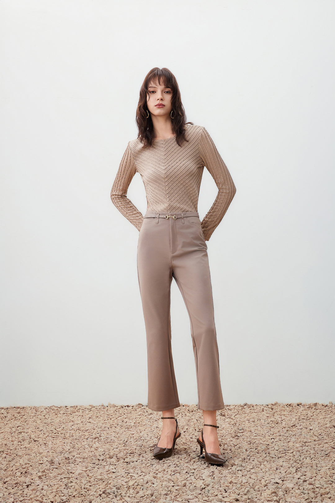 G2000 WOMAN-slim-boot-casual-pants-with-belt-56269014-Beige