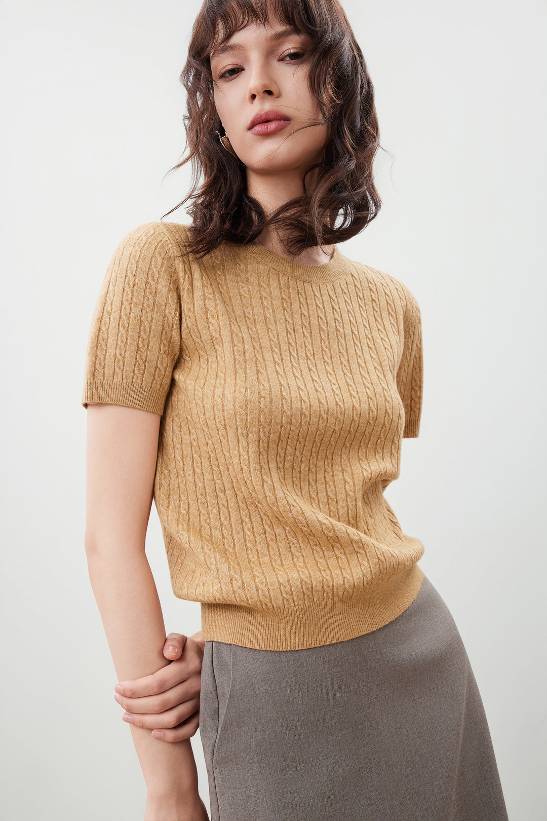 G2000 WOMAN-round-neck-short-sleeve-knit-sweater-56275021-Beige
