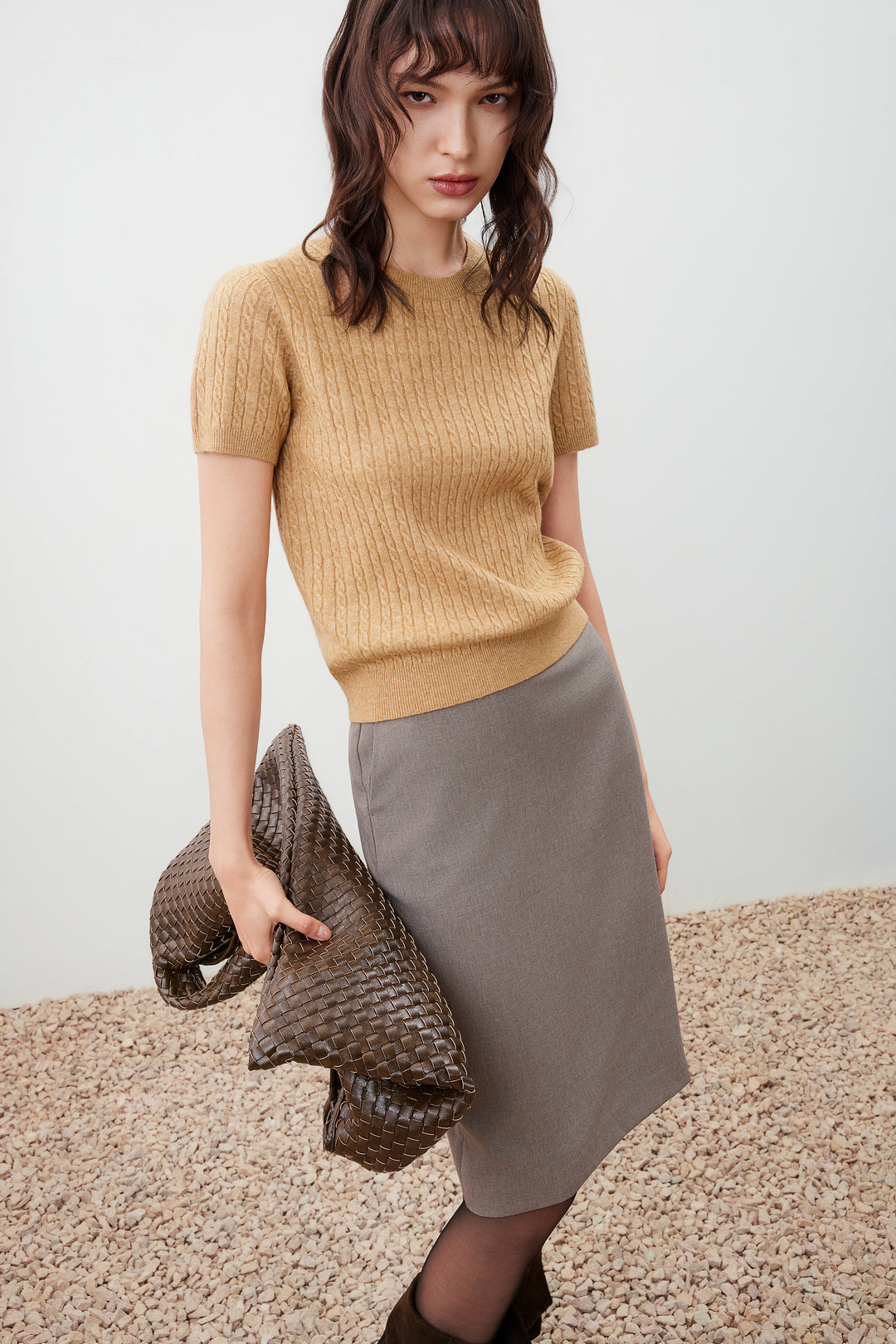 圓領短袖針織毛衣