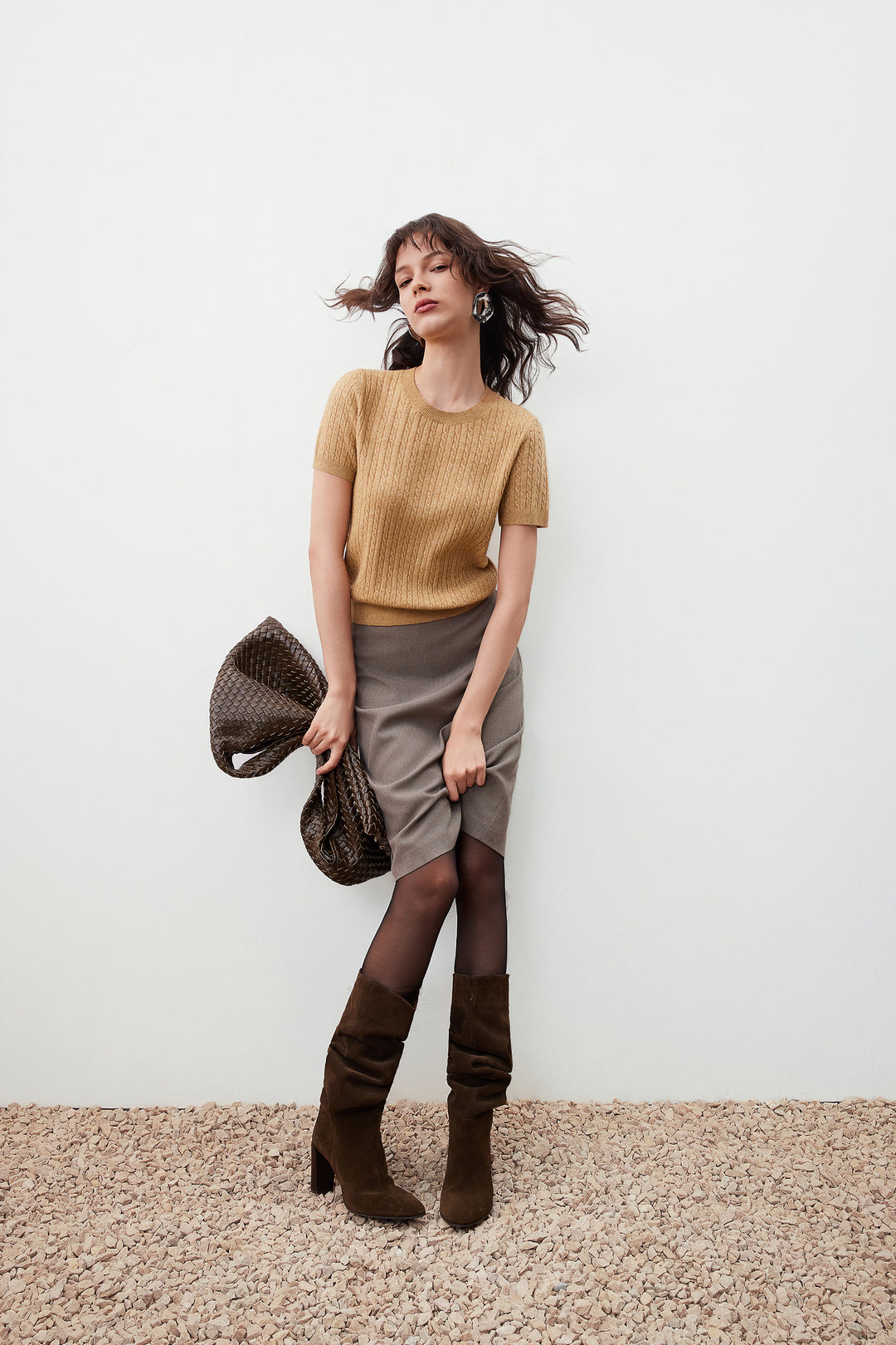 圓領短袖針織毛衣