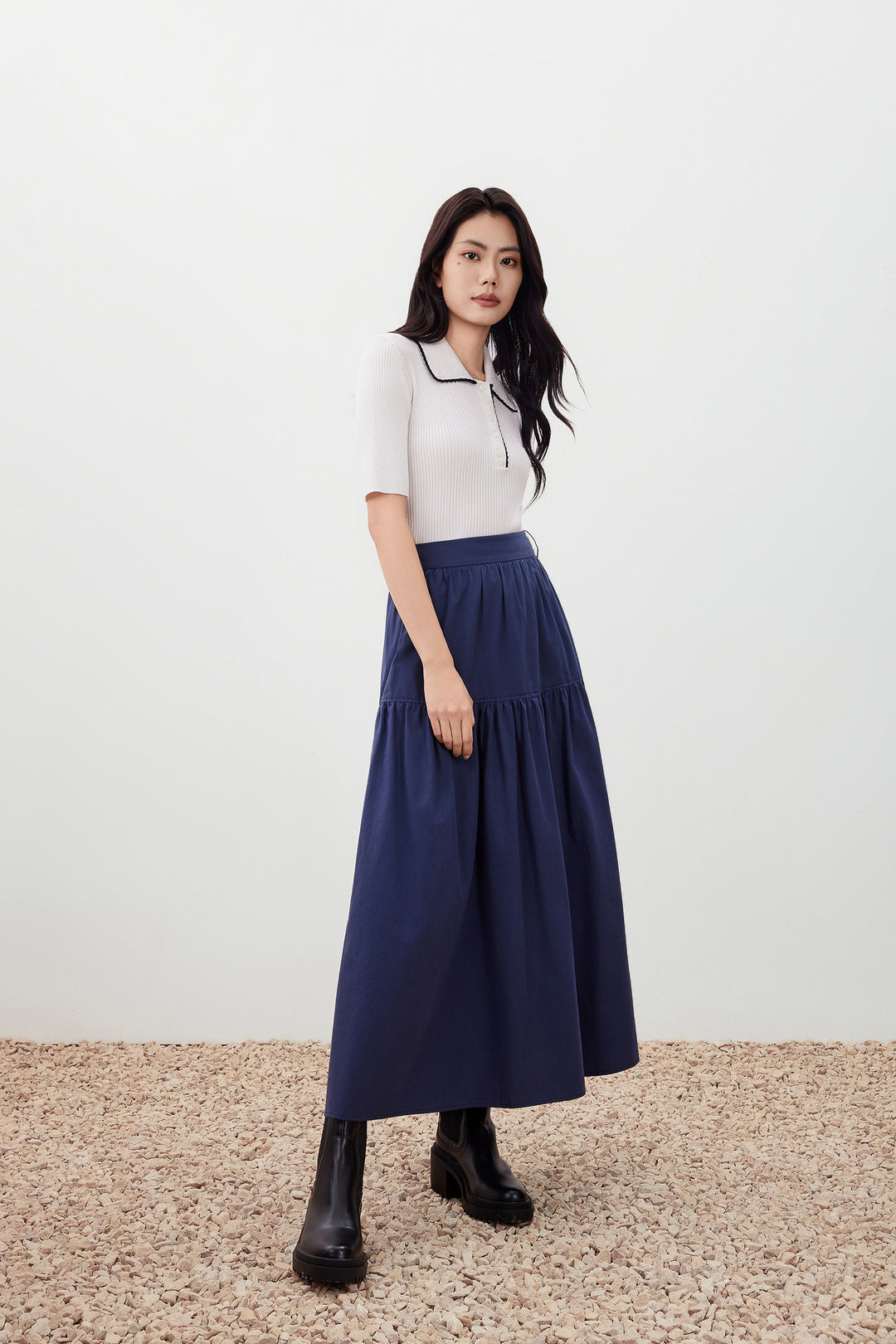 Polo領中袖針織毛衣