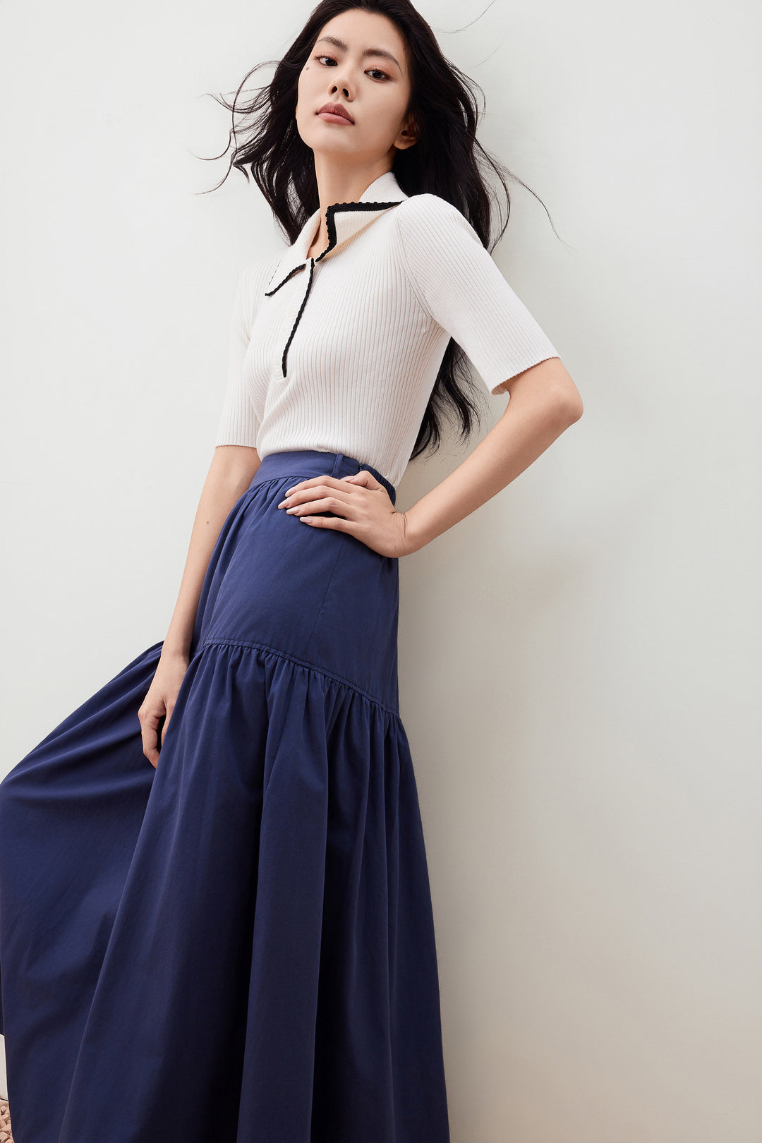 Polo領中袖針織毛衣