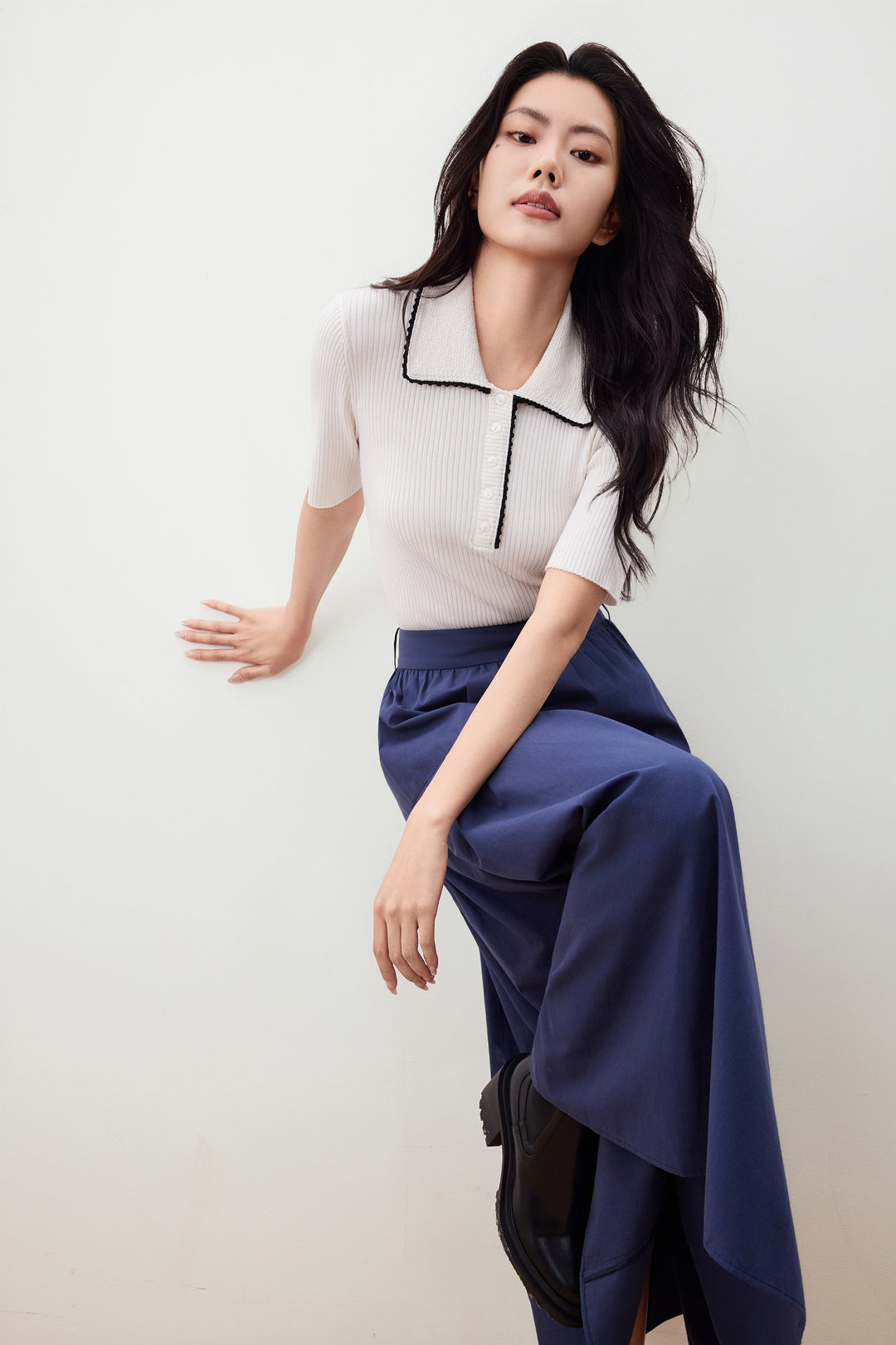 Polo領中袖針織毛衣