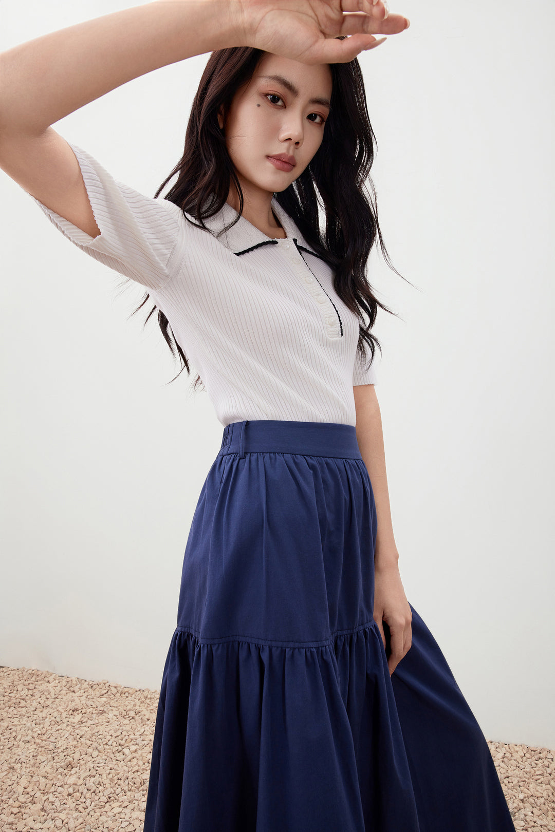 Polo領中袖針織毛衣