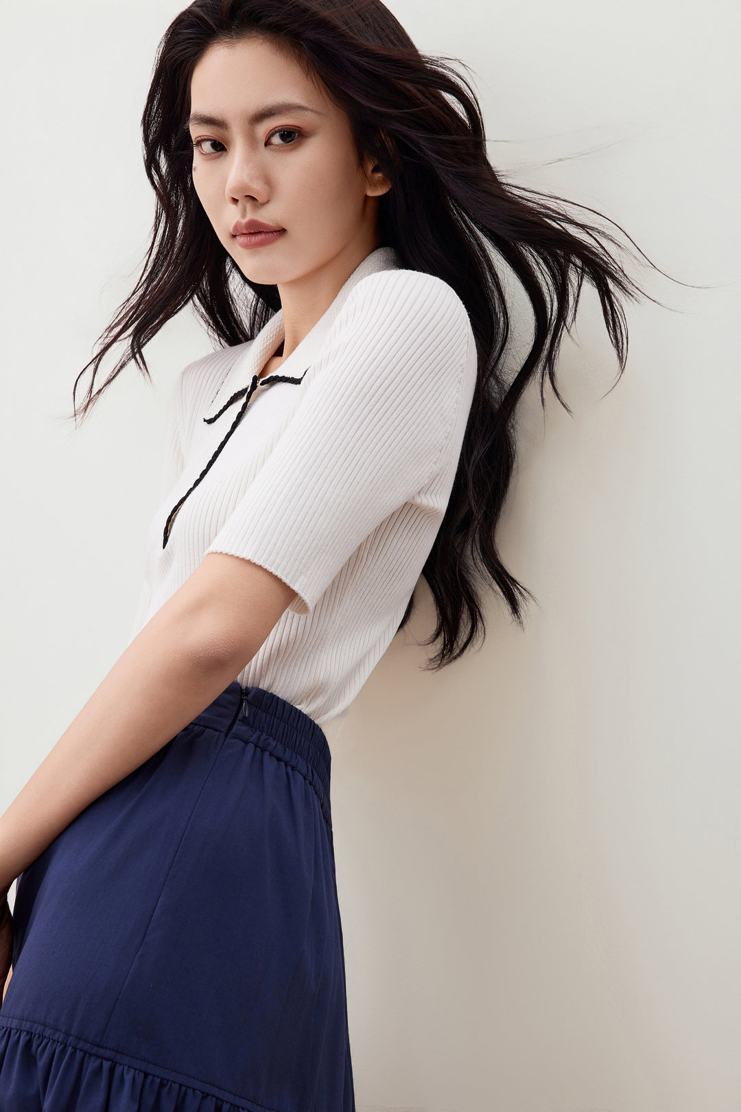 Polo領中袖針織毛衣