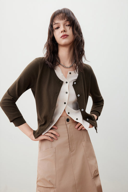 G2000 WOMAN-round-neck-long-sleeve-cardigan-56276301-Brown