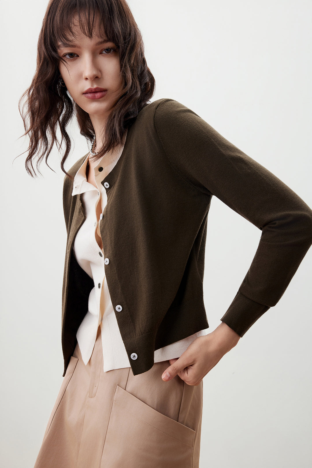 Round Neck Long Sleeve Cardigan