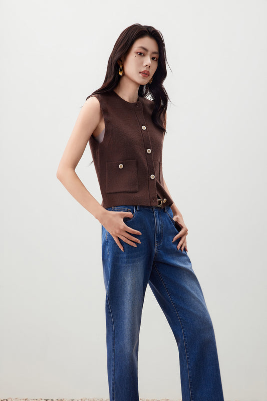 G2000 WOMAN-crew-neck-sleeveless-cardigan-56278341-Brown