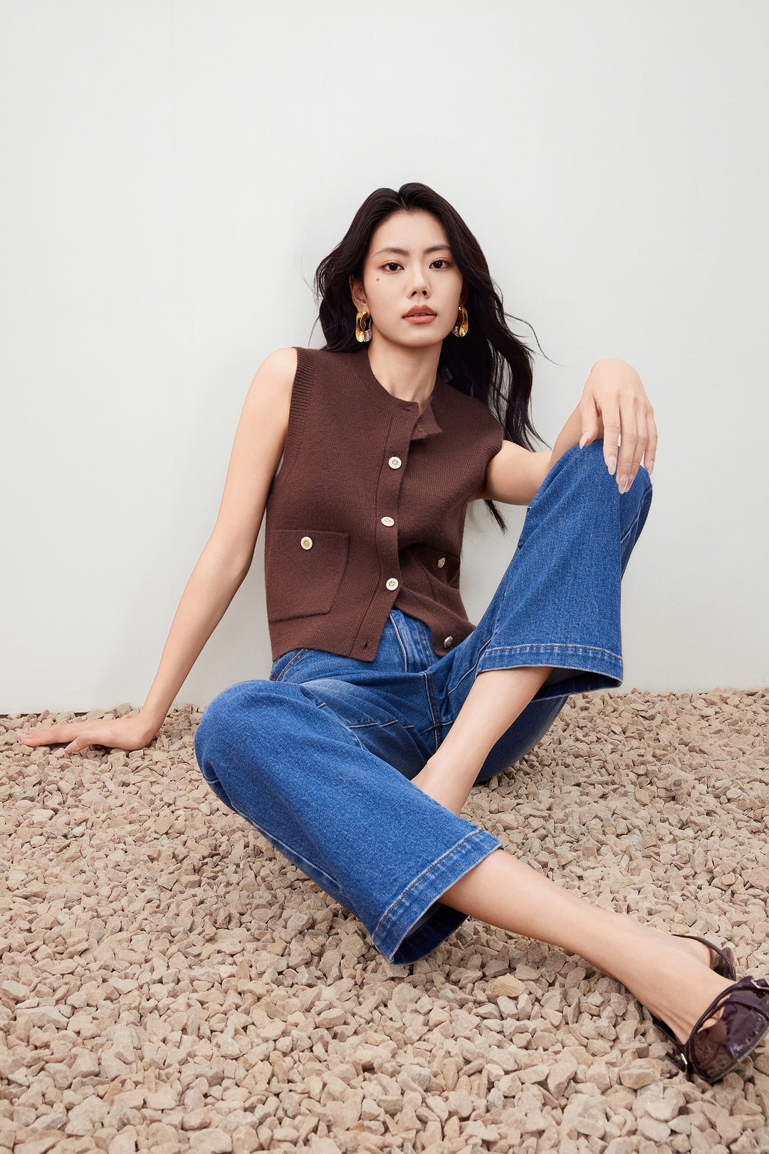 圓領無袖針織外套